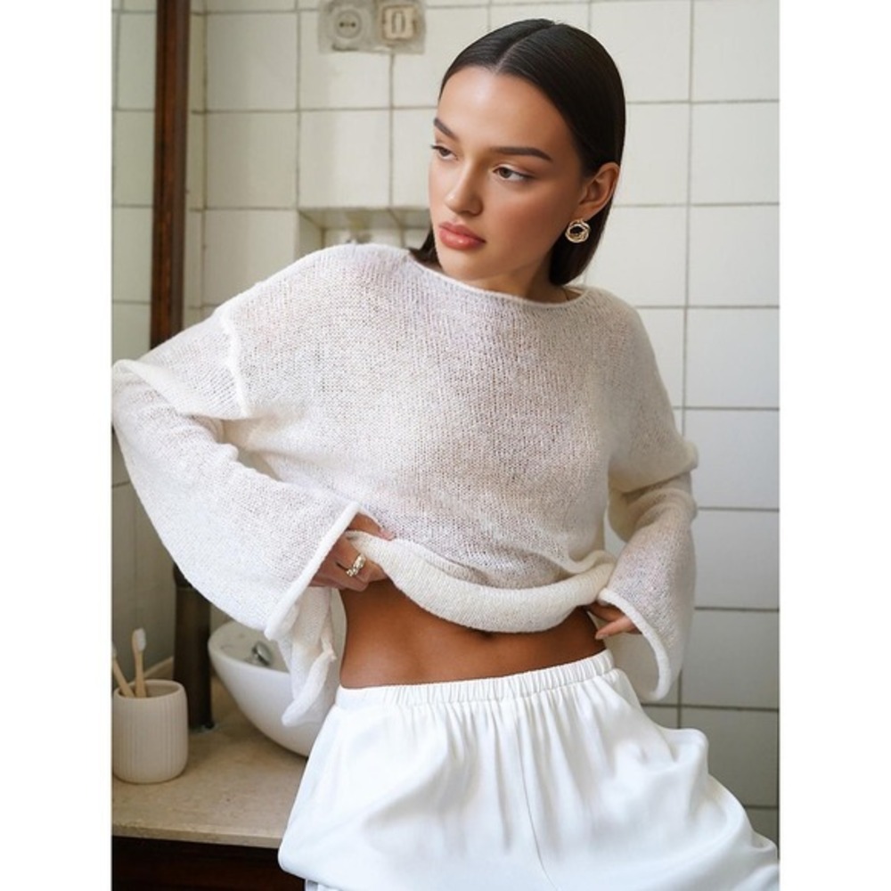 Commense Hollow Draped Snug Knit Top white size M NWT